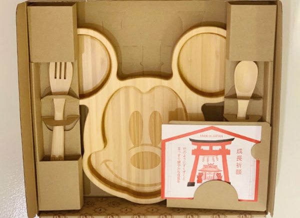 出産祝い名入れプレゼントはFUNFAMの日本製竹食器 ミッキーマウスフェイスプレートセット　ベビー食器　ギフトボックス