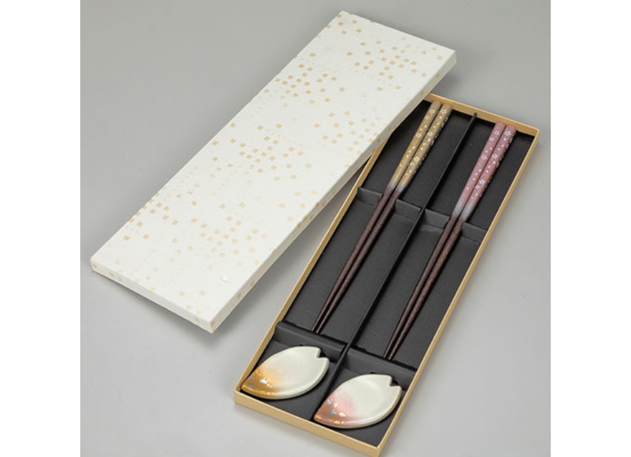 箔一】夫婦箸セット 桜 〜箸・箸置きセット〜 - 日本製高級ギフト 