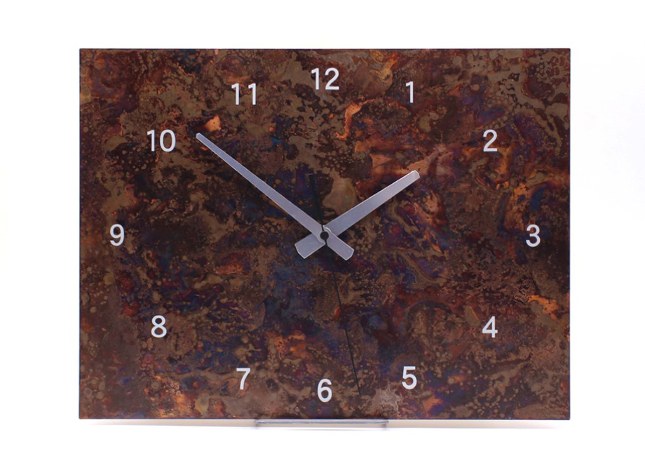 【送料無料】銅の壁掛け時計：time and space スクエア Ｌ　カラー　レッド（斑紋孔雀色）
