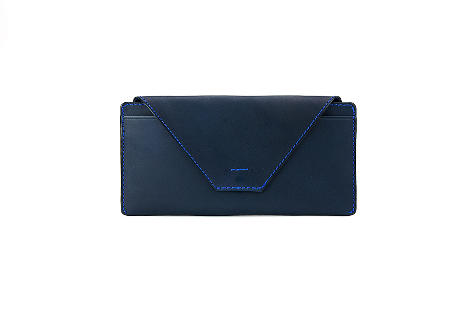 プレゼントにおすすめ！シンプルなフラップ長財布 〜上質な日本製革小物〜 名入れ可　ブルー