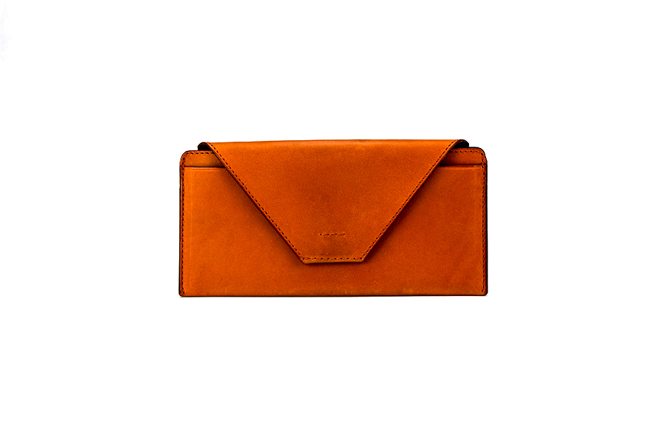 プレゼントにおすすめ！シンプルなフラップ長財布 〜上質な日本製革小物〜 名入れ可　レンガ