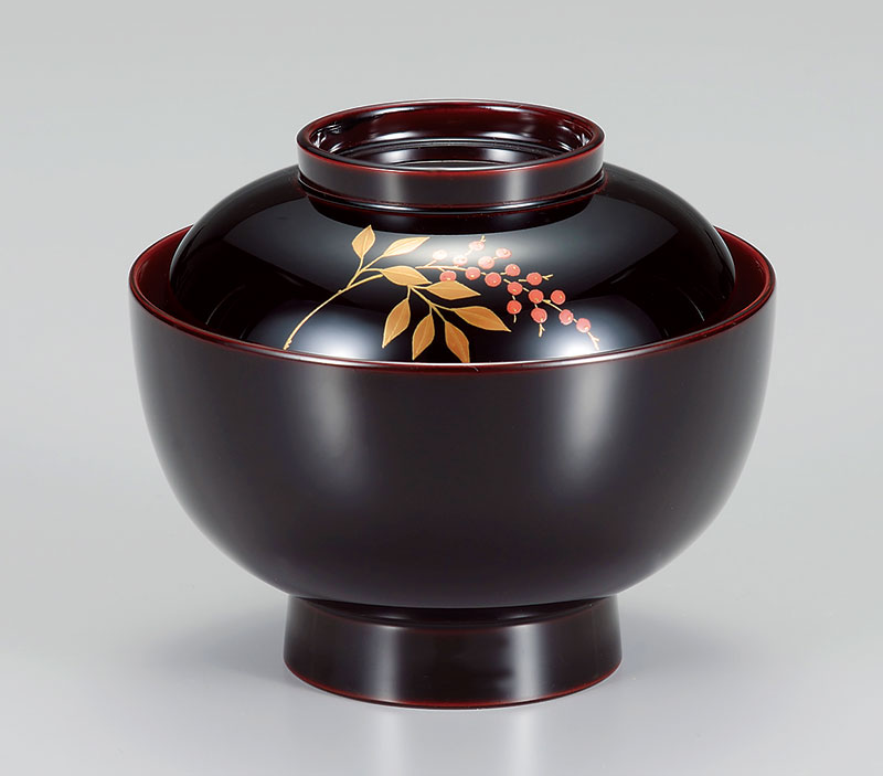 越前塗雑煮椀 約12.8cm、 お椀 雑煮 雑煮椀 漆器 漆塗 高級 椀 うるし華 黒内朱 12-01206